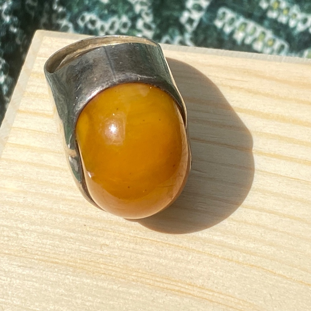 Huge Rebecca Collins amber sterling silver statement ring
